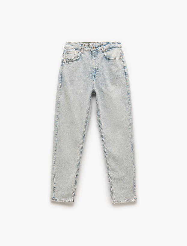 Mom Fit Yüksek Bel Pamuklu Cepli Denim Pantolon - Mom Slim Jean_3