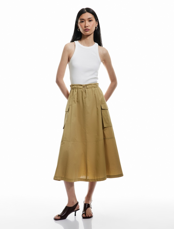  Pamuklu Kargo Cepli Poplin Uzun Kloş Etek