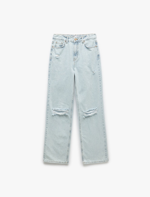 Pamuklu Yıpratma Detaylı Düz Paça Denim Pantolon - Straight Fit Jean_3