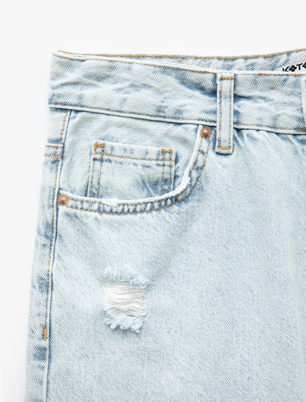 Pamuklu Yıpratma Detaylı Düz Paça Denim Pantolon - Straight Fit Jean_6