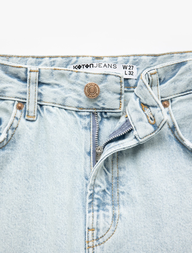 Pamuklu Yıpratma Detaylı Düz Paça Denim Pantolon - Straight Fit Jean_5