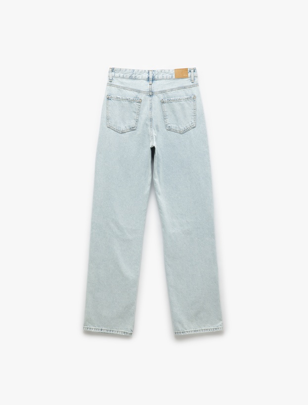 Pamuklu Yıpratma Detaylı Düz Paça Denim Pantolon - Straight Fit Jean_4