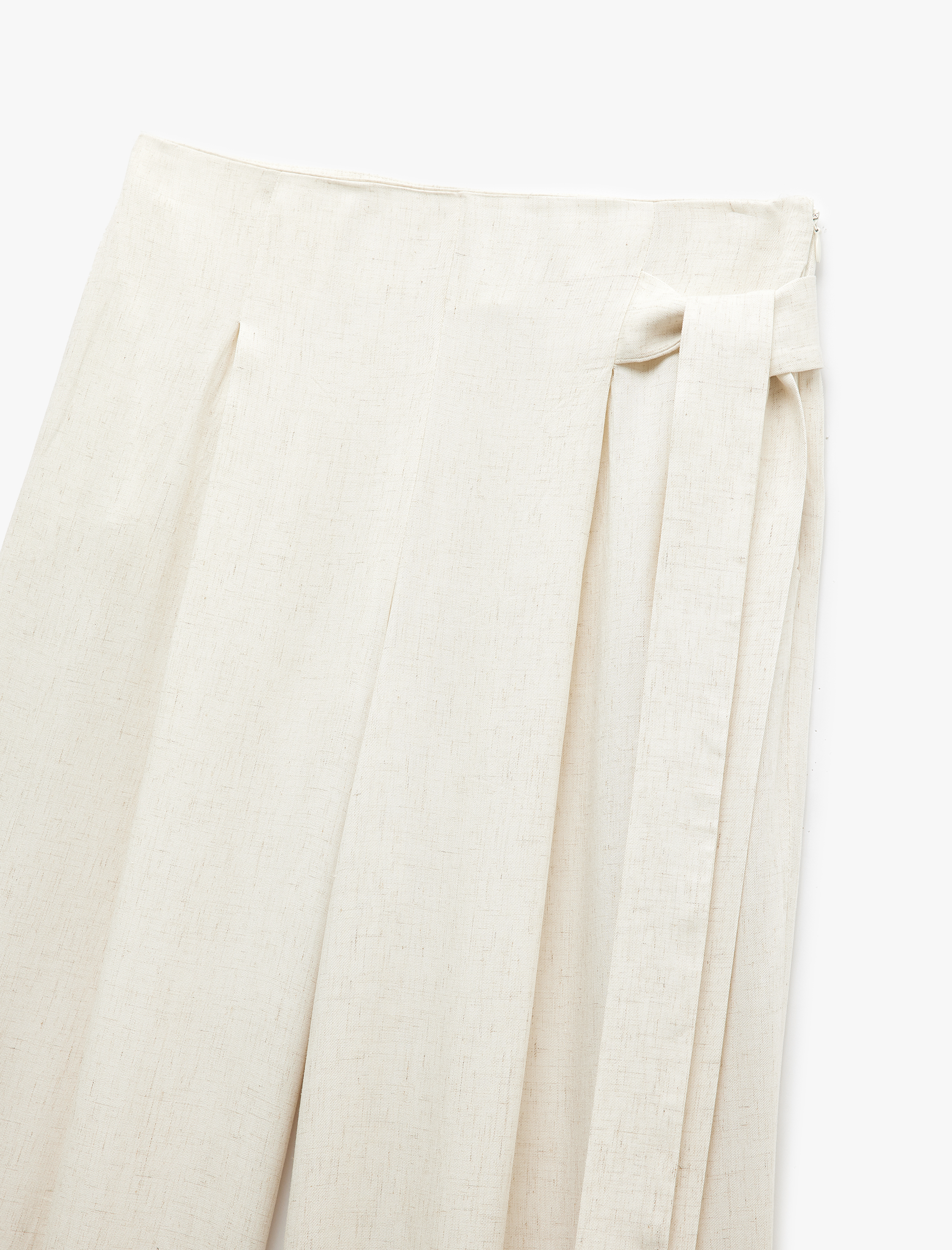   Viskon - Keten Karışımlı Cepli Bağlama Detaylı Palazzo Pantolon