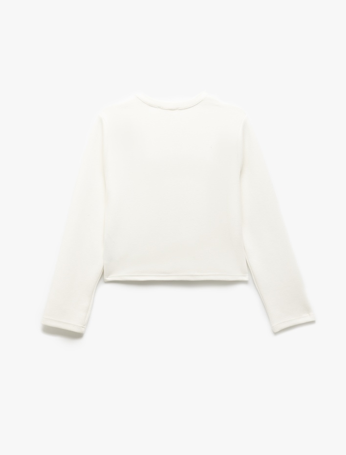  Düğmeli Aplike Detaylı Uzun Kollu Yuvarlak Yaka Hırka