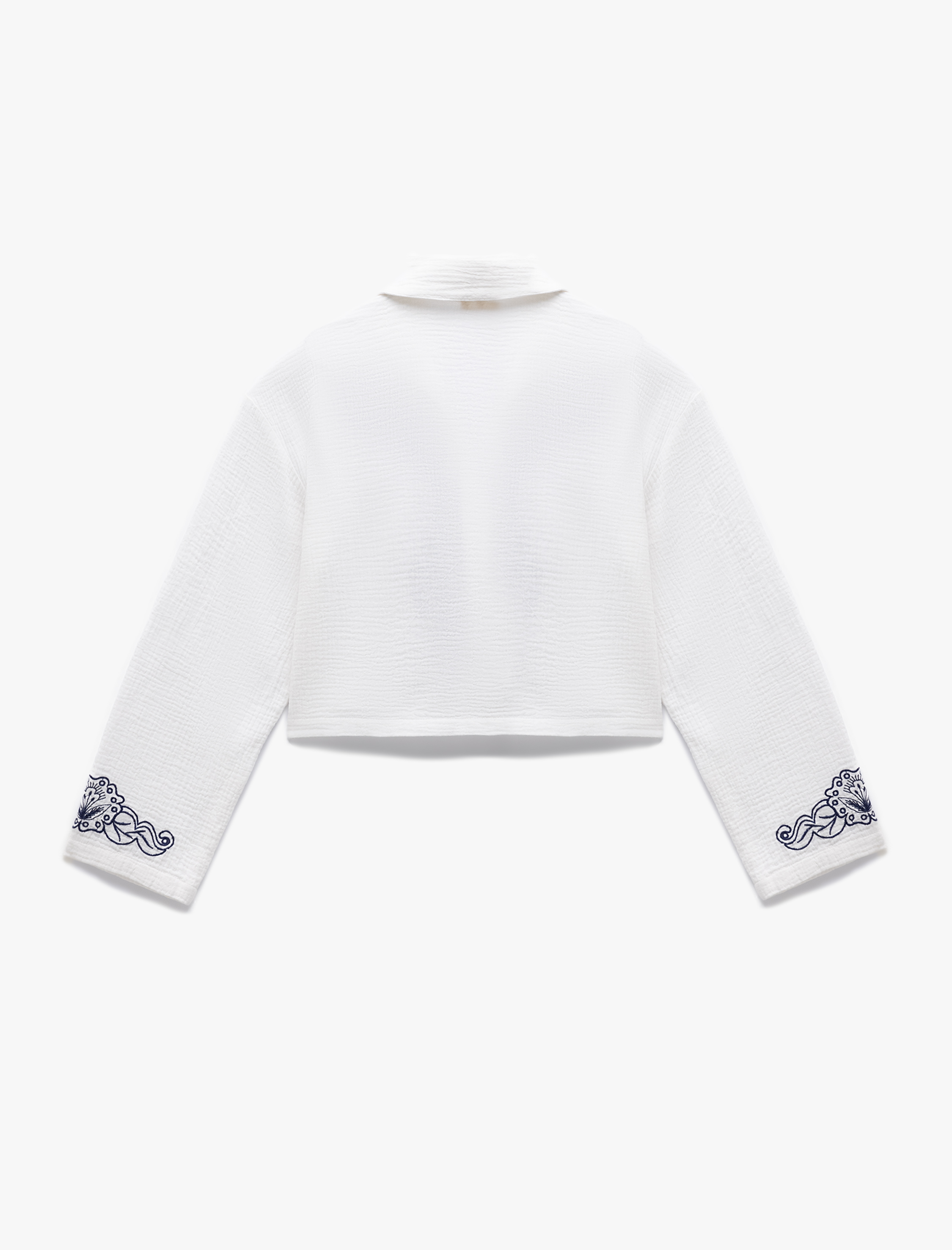   Pamuklu Nakışlı Uzun Kollu Ceket Yaka Crop Müslin Gömlek