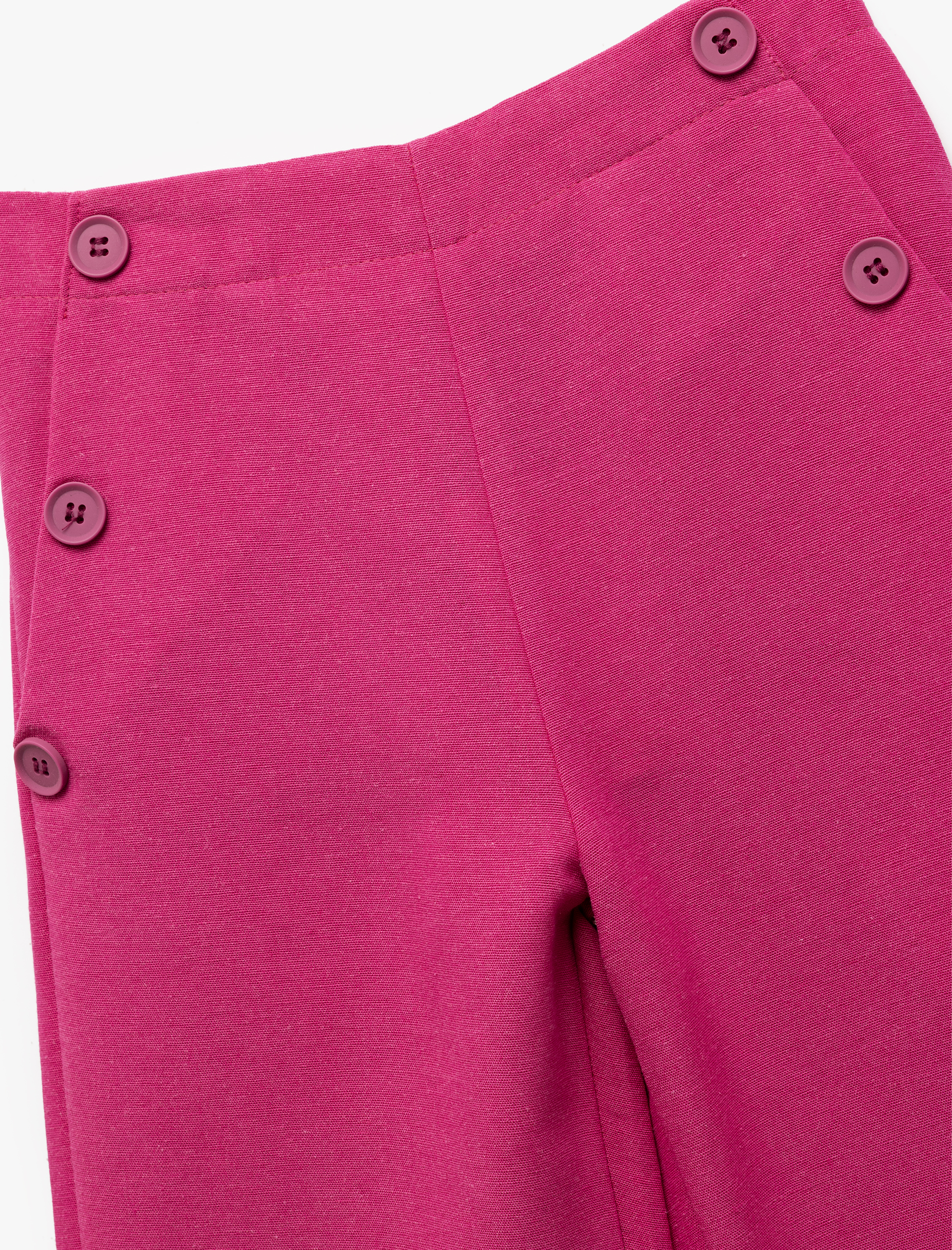  Kız Çocuk Düğme Detaylı Cepli Viskon Karışımlı Geniş Paça Pantolon