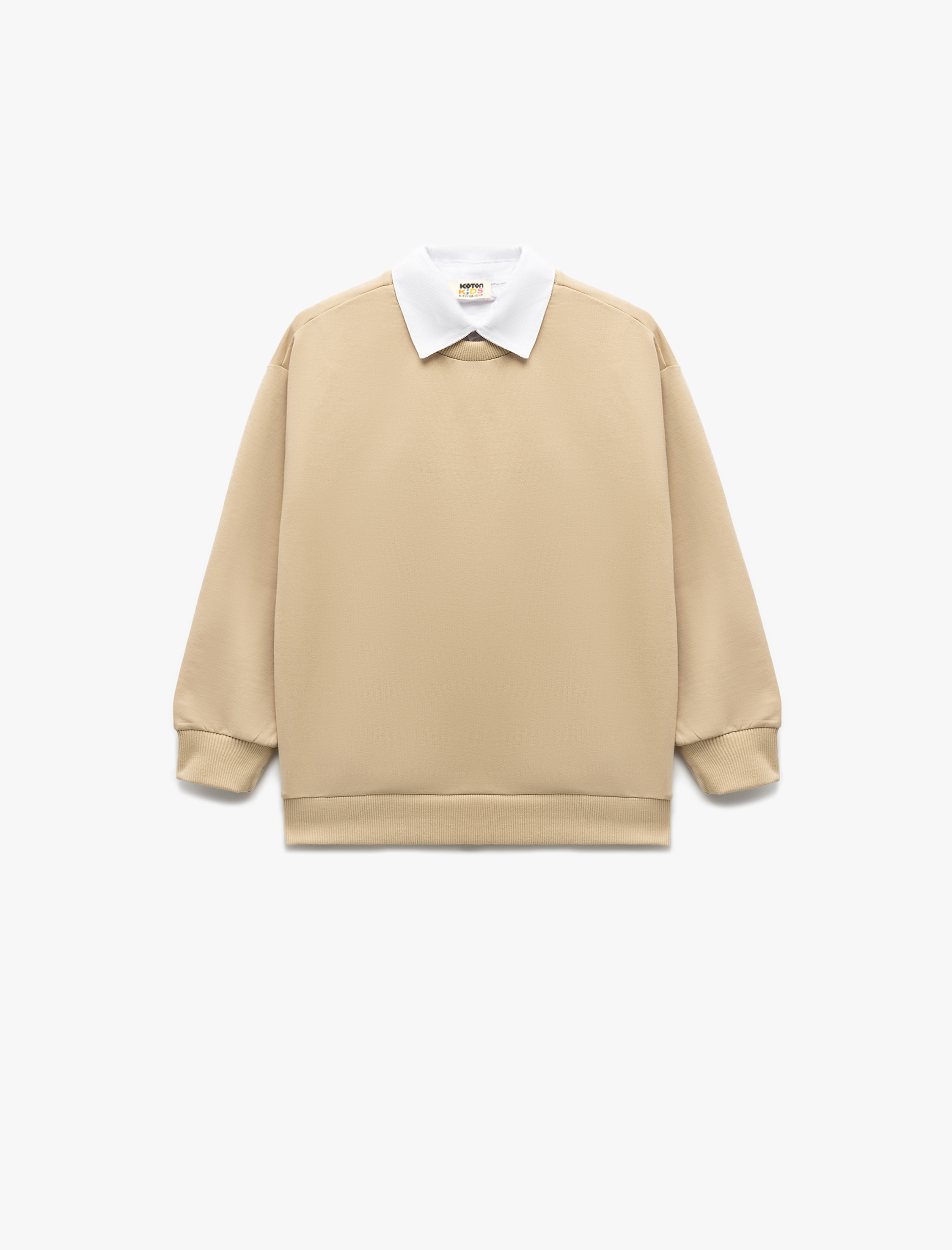 Koton Uzun Kollu Gömlek Yaka Detaylı Pamuklu Basic Sweatshirt -1