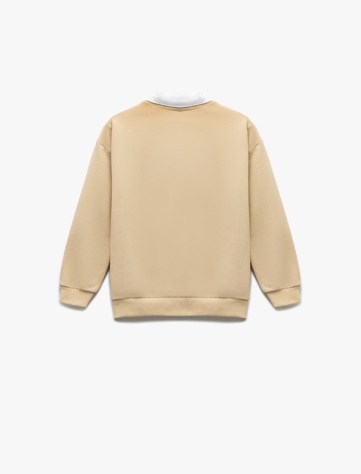 Erkek Çocuk Uzun Kollu Gömlek Yaka Detaylı Pamuklu Basic Sweatshirt
