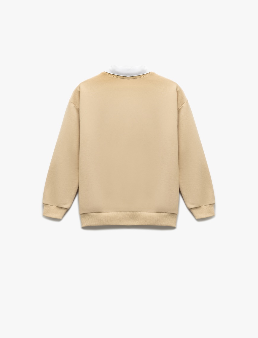  Erkek Çocuk Uzun Kollu Gömlek Yaka Detaylı Pamuklu Basic Sweatshirt