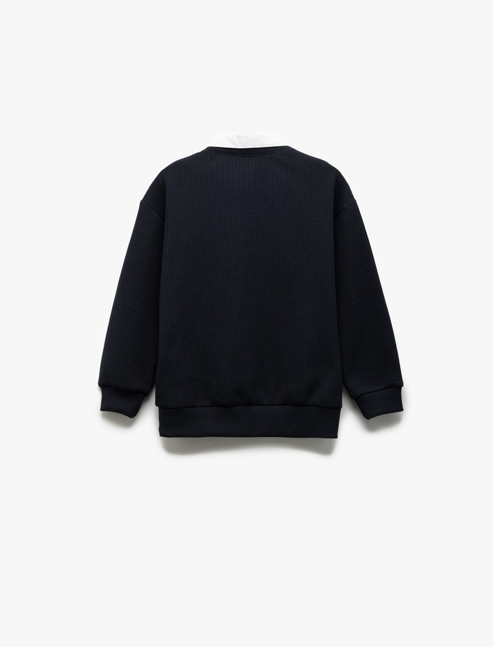 Erkek Çocuk Uzun Kollu Gömlek Yaka Detaylı Basic Sweatshirt