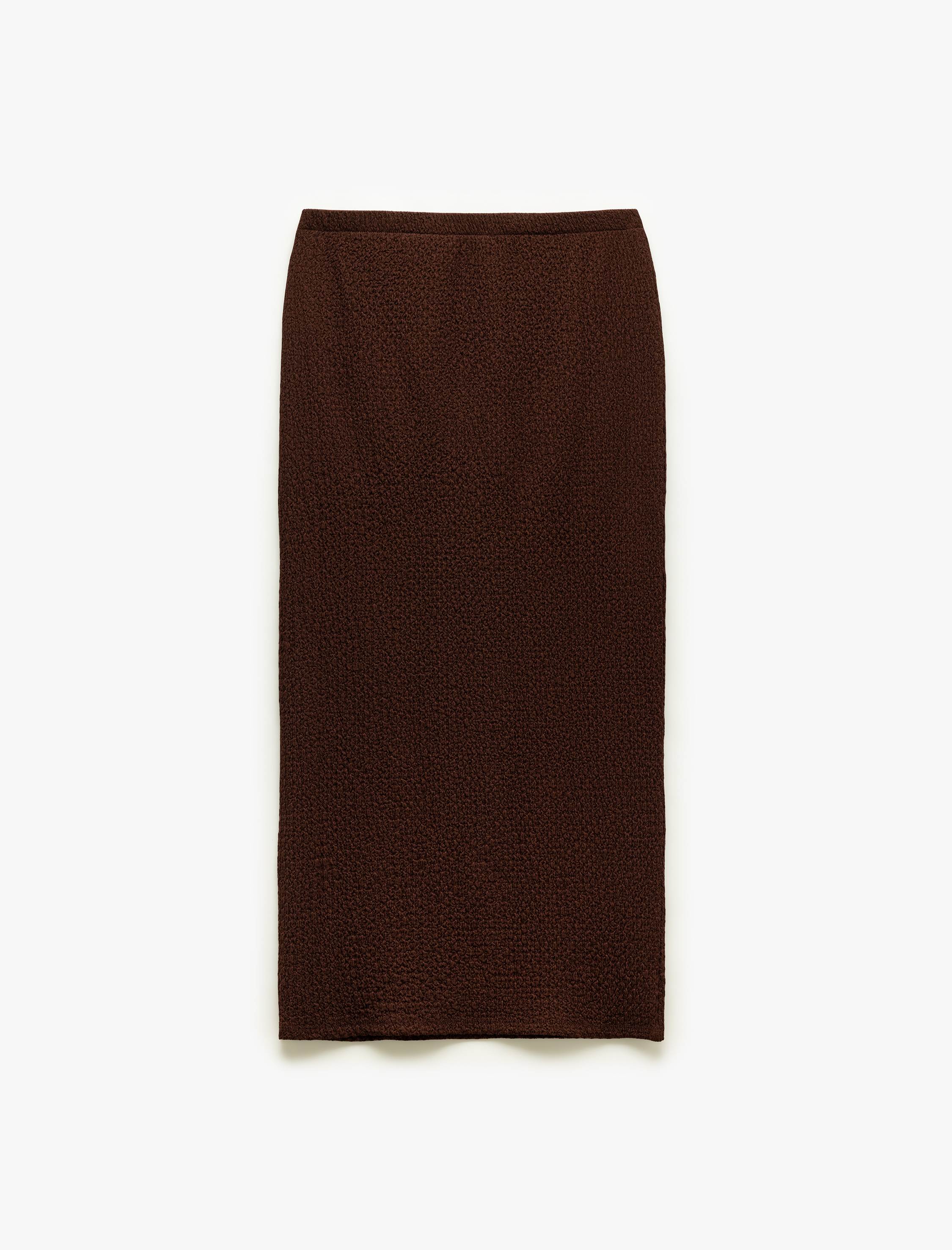   Slim Fit Yırtmaç Detaylı Midi Boy Dokulu Kalem Etek