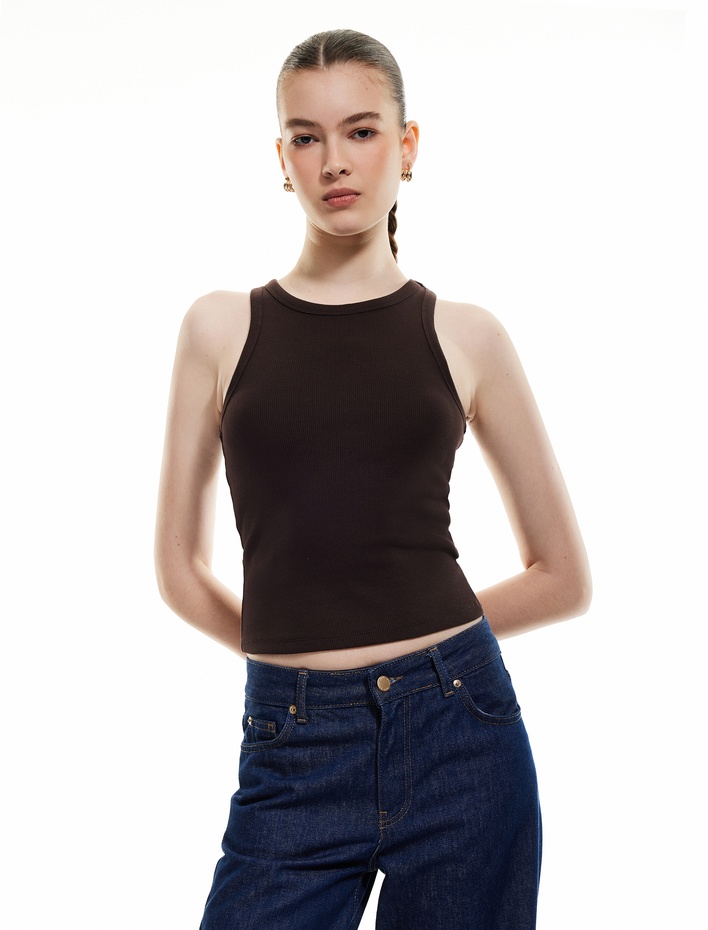  Pamuklu Kolsuz Bisiklet Yaka Slim Fit Crop Atlet