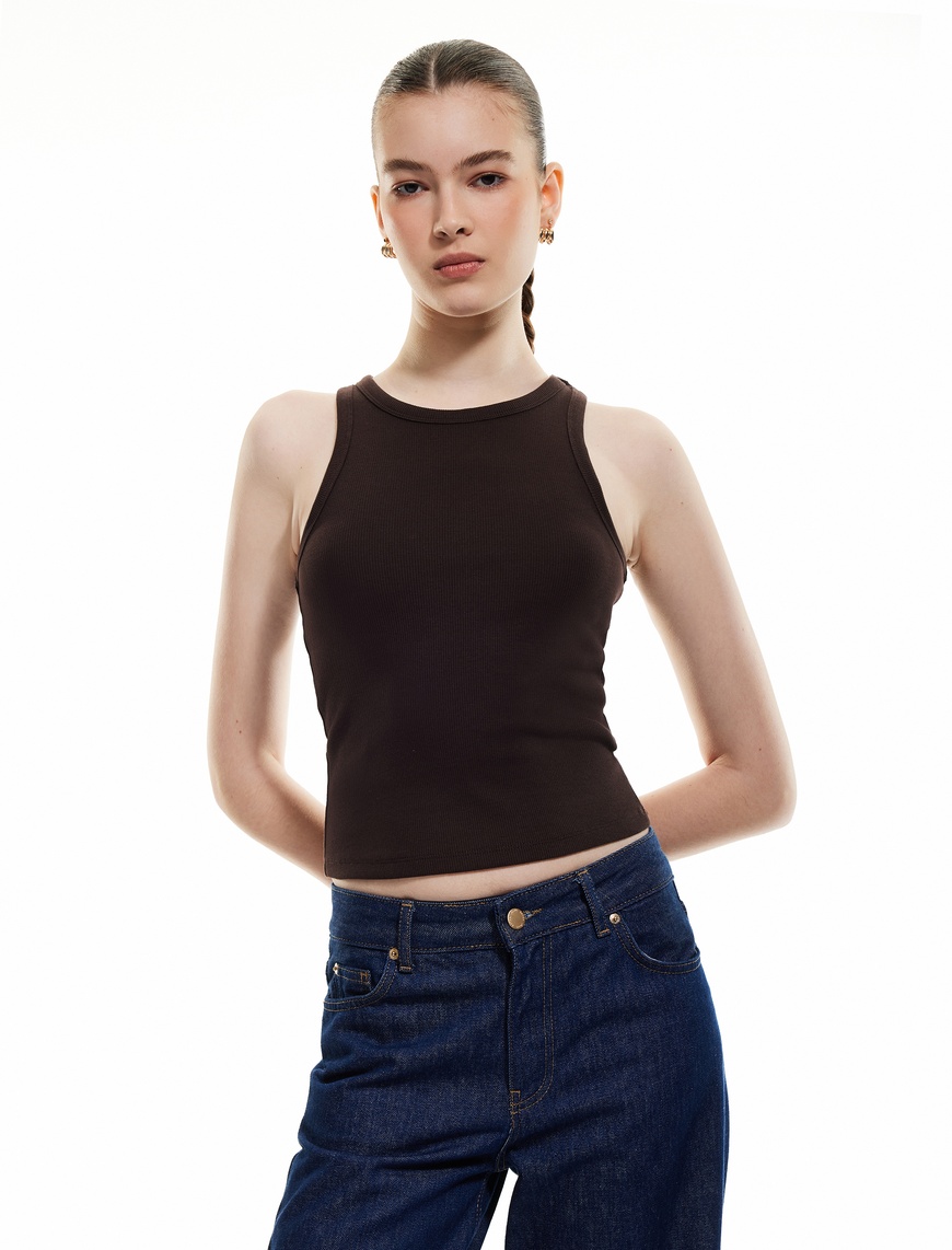   Pamuklu Kolsuz Bisiklet Yaka Slim Fit Crop Atlet