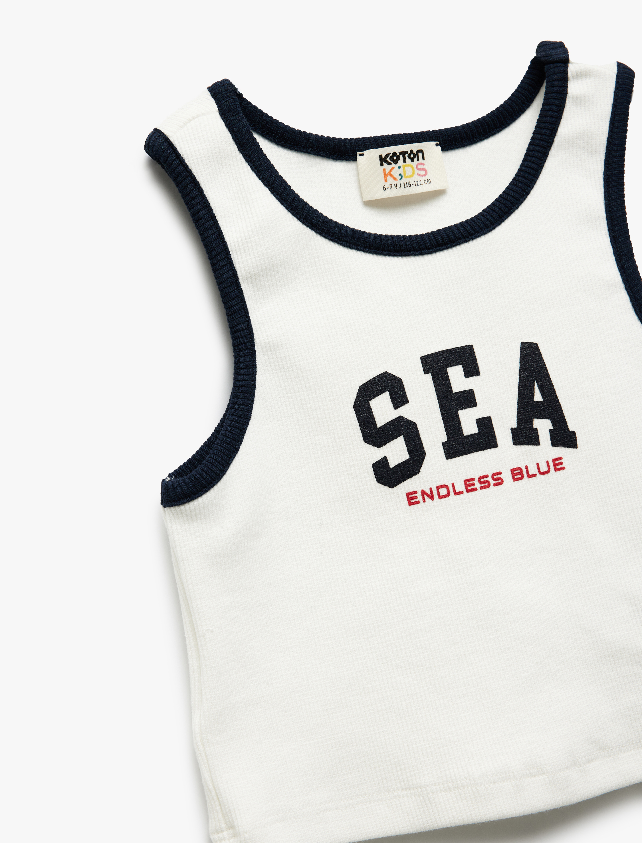  Kız Çocuk Pamuklu Bisiklet Yaka Kolsuz Baskılı Crop Atlet