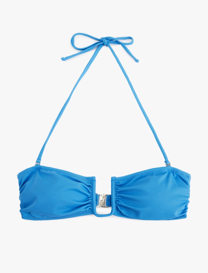  Metal Aksesuarlı Çıkarılabilir Askılı Straplez Bikini Üstü