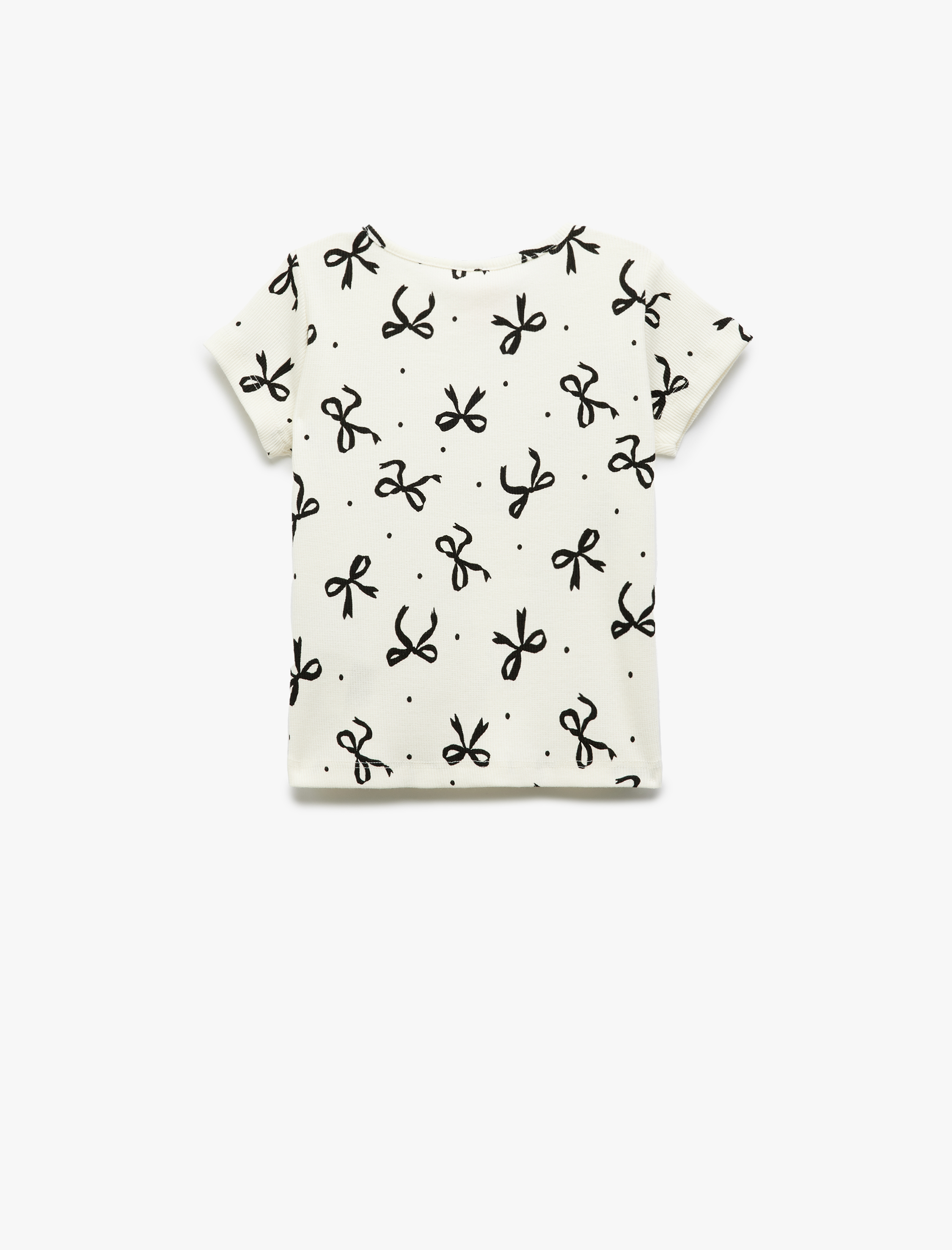  Kız Bebek Fiyonk Desenli Kısa Kollu Bisiklet Yaka Pamuklu Tişört