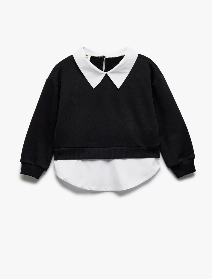 Kız Çocuk Gömlek Yaka Detaylı Uzun Kollu Okul Sweatshirt