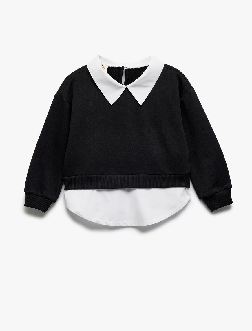  Kız Çocuk Gömlek Yaka Detaylı Uzun Kollu Sweatshirt