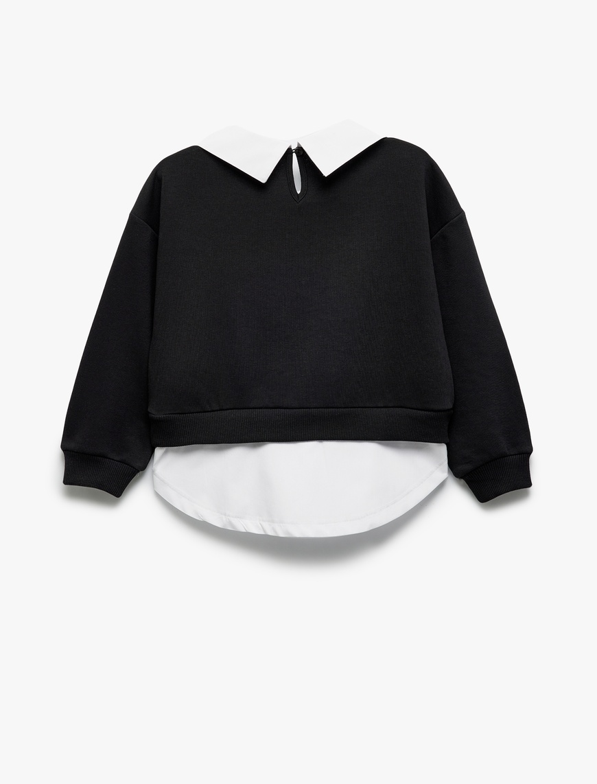 Kız Çocuk Gömlek Yaka Detaylı Uzun Kollu Sweatshirt