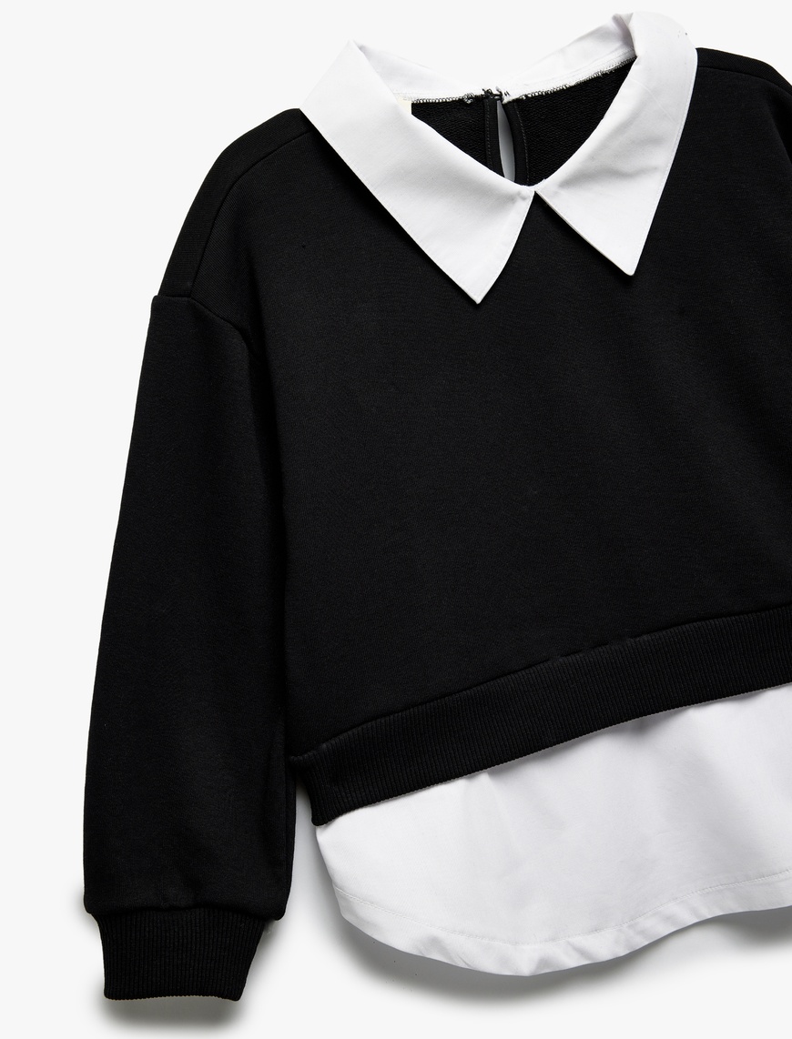  Kız Çocuk Gömlek Yaka Detaylı Uzun Kollu Sweatshirt