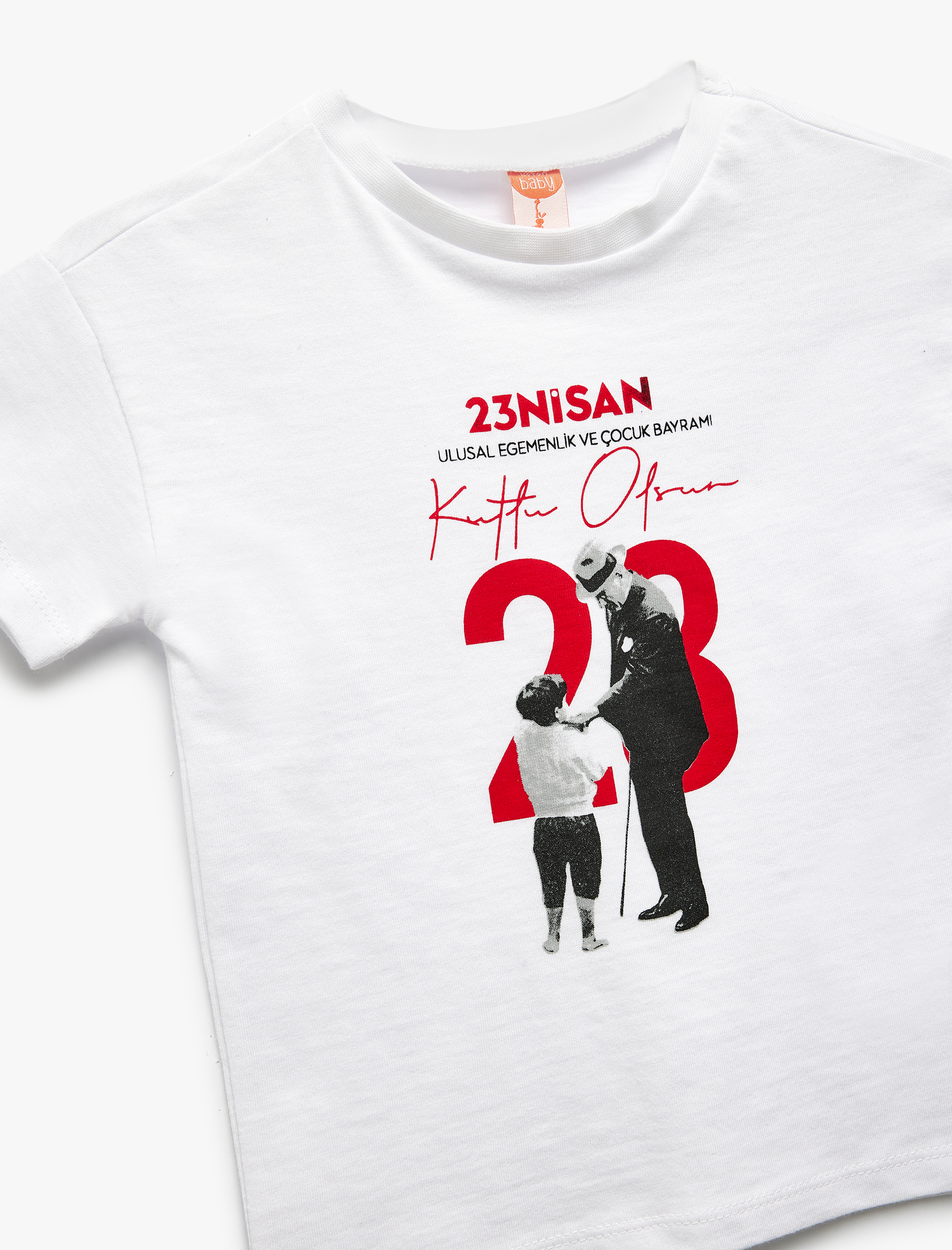  Erkek Bebek Bisiklet Yaka Kısa Kollu Pamuklu 23 Nisan ve Atatürk Baskılı Tişört