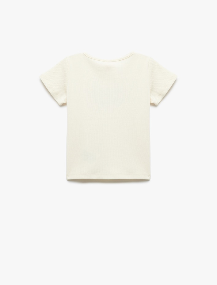 Kız Bebek Bisiklet Yaka Kısa Kollu Pamuklu Kurdele Nakışlı Tişört