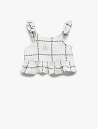 Pamuklu Fırfır Detaylı Askılı Crop Bluz