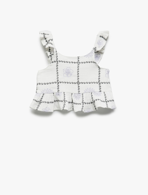 Pamuklu Fırfır Detaylı Askılı Crop Bluz_0