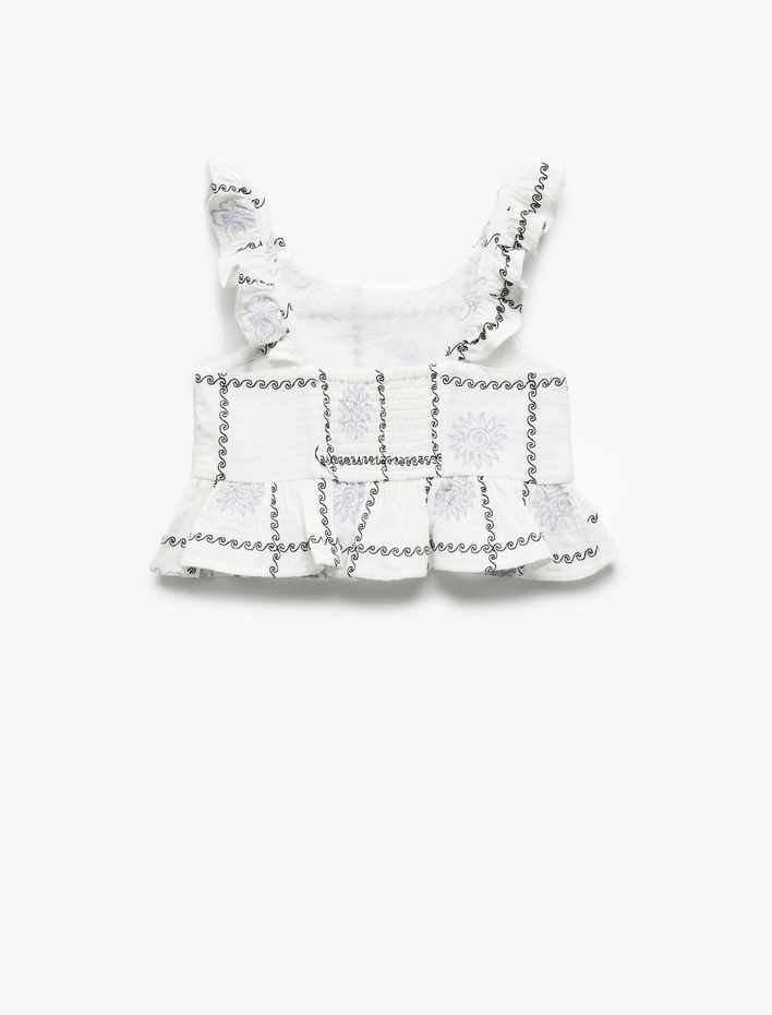 Kız Çocuk Pamuklu Fırfır Detaylı Askılı Crop Bluz