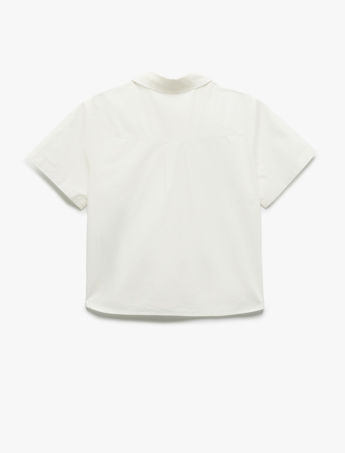 Kız Çocuk Pamuklu Kısa Kollu Cep Detaylı Oversize Gömlek