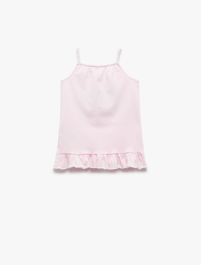 Kız Bebek Pamuklu Fırfır Detaylı Dondurma Baskılı İnce Askılı Elbise