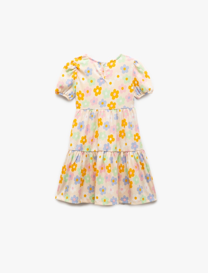 Kız Bebek Bisiklet Yaka Balon Kollu Katlı Çiçekli Elbise