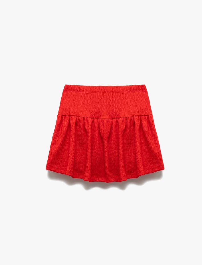 Kız Çocuk Beli Lastikli Dokulu Volanlı Şort Etek