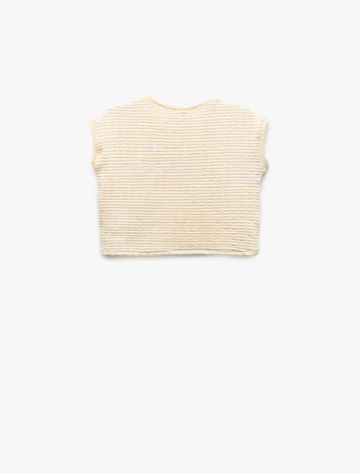 Kız Bebek Nakış Detaylı Kolsuz Bisiklet Yaka Çizgili Tişört