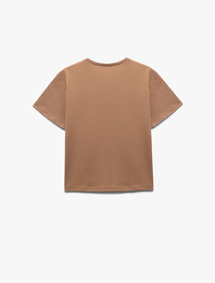 Kız Çocuk Bisiklet Yaka Kısa Kollu Pamuklu Kedi Baskılı Tişört