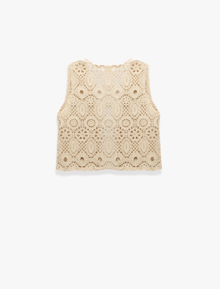 Kız Çocuk Ajurlu V Yaka Kolsuz Yelek