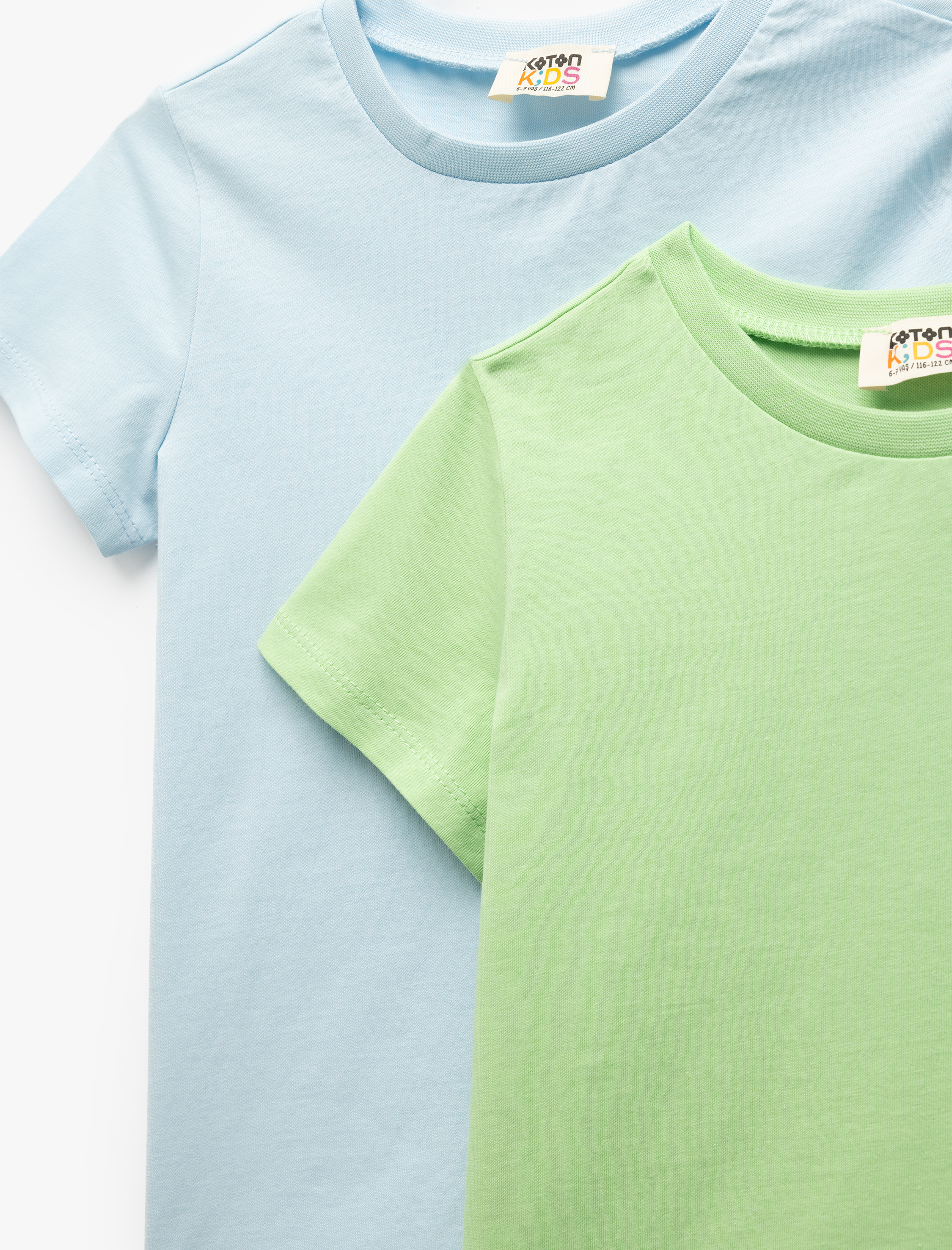  Kız Çocuk Bisiklet Yaka Kısa Kollu Pamuklu 2'li Basic Tişört Seti