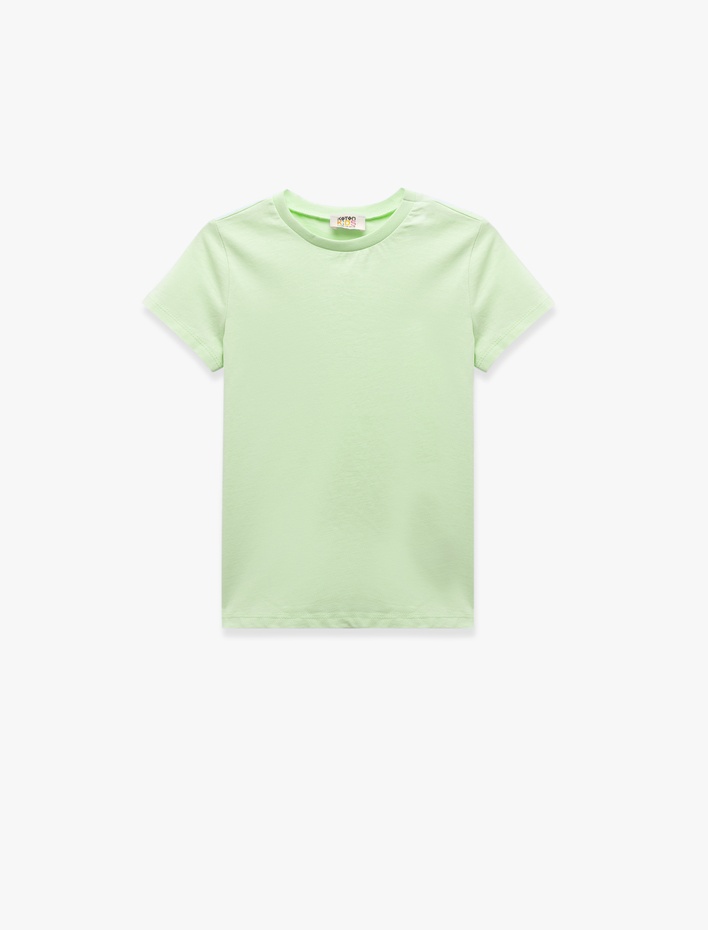 Kız Çocuk Bisiklet Yaka Kısa Kollu Pamuklu 2'li Basic Tişört Seti