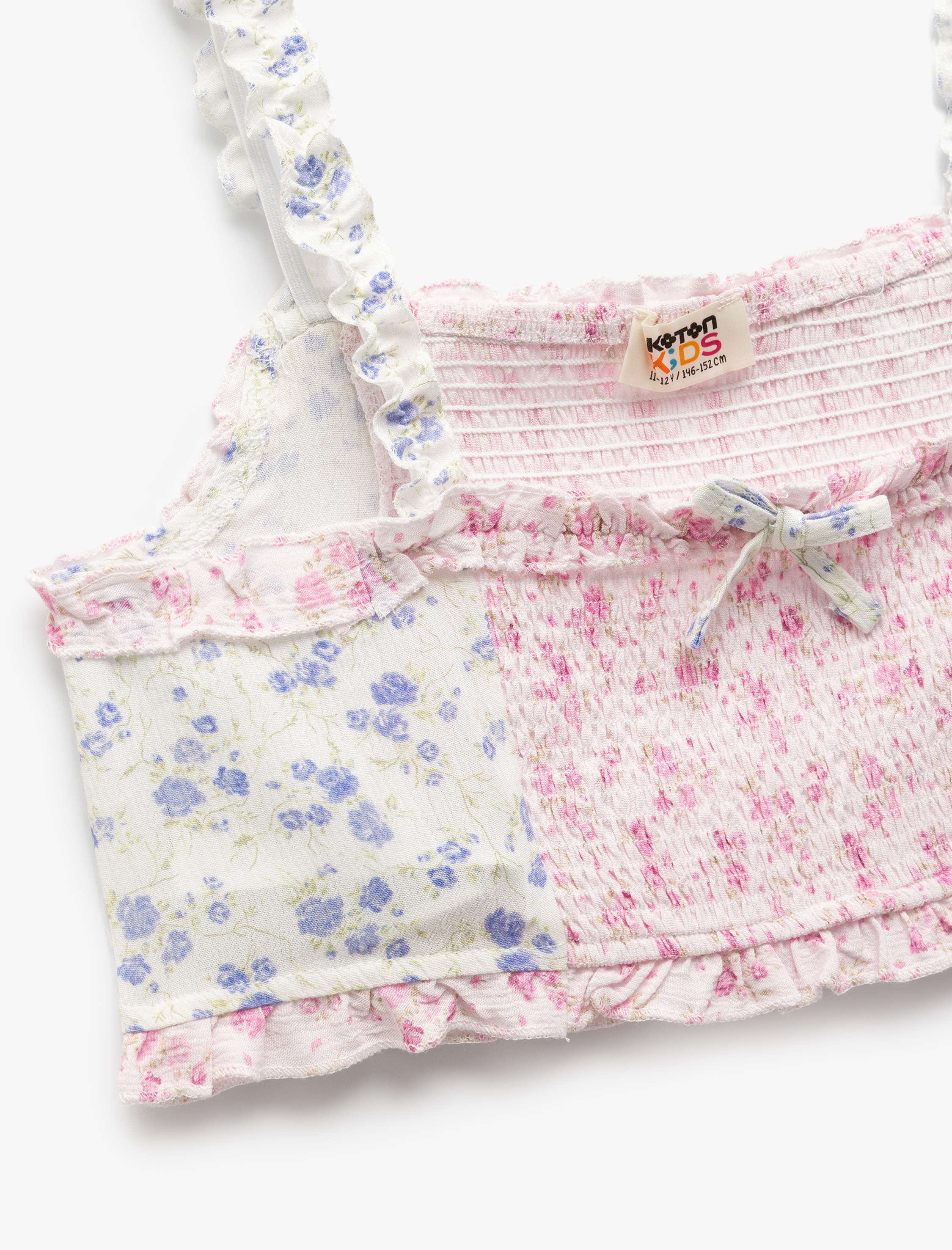  Kız Çocuk Kare Yaka Kurdele Detaylı Gipeli Viskon Crop Bluz