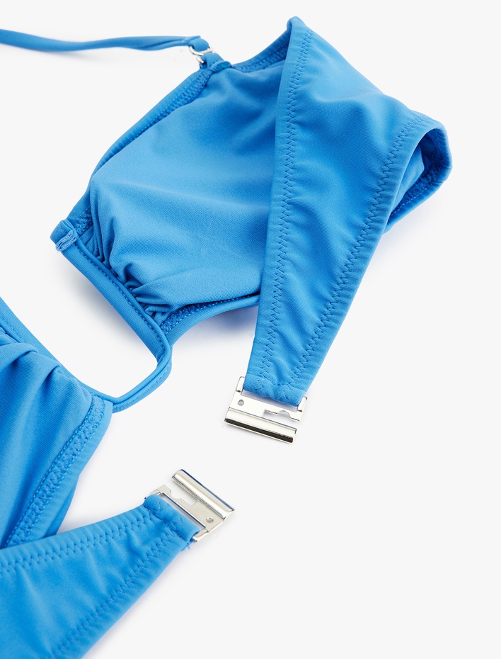  Metal Aksesuarlı Çıkarılabilir Askılı Straplez Bikini Üstü
