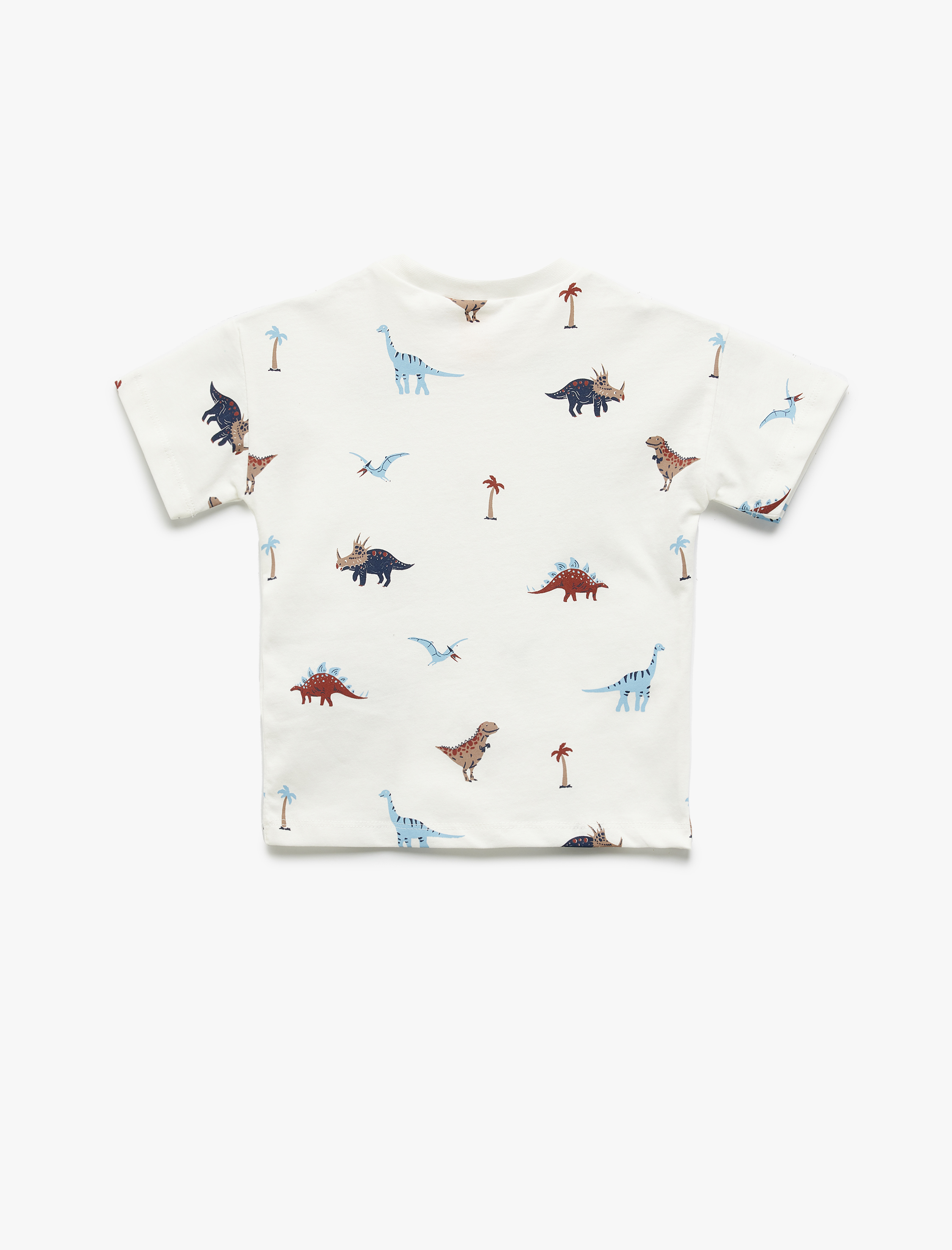  Erkek Bebek Dinozor Baskılı Bisiklet Yaka Kısa Kollu Pamuklu Tişört