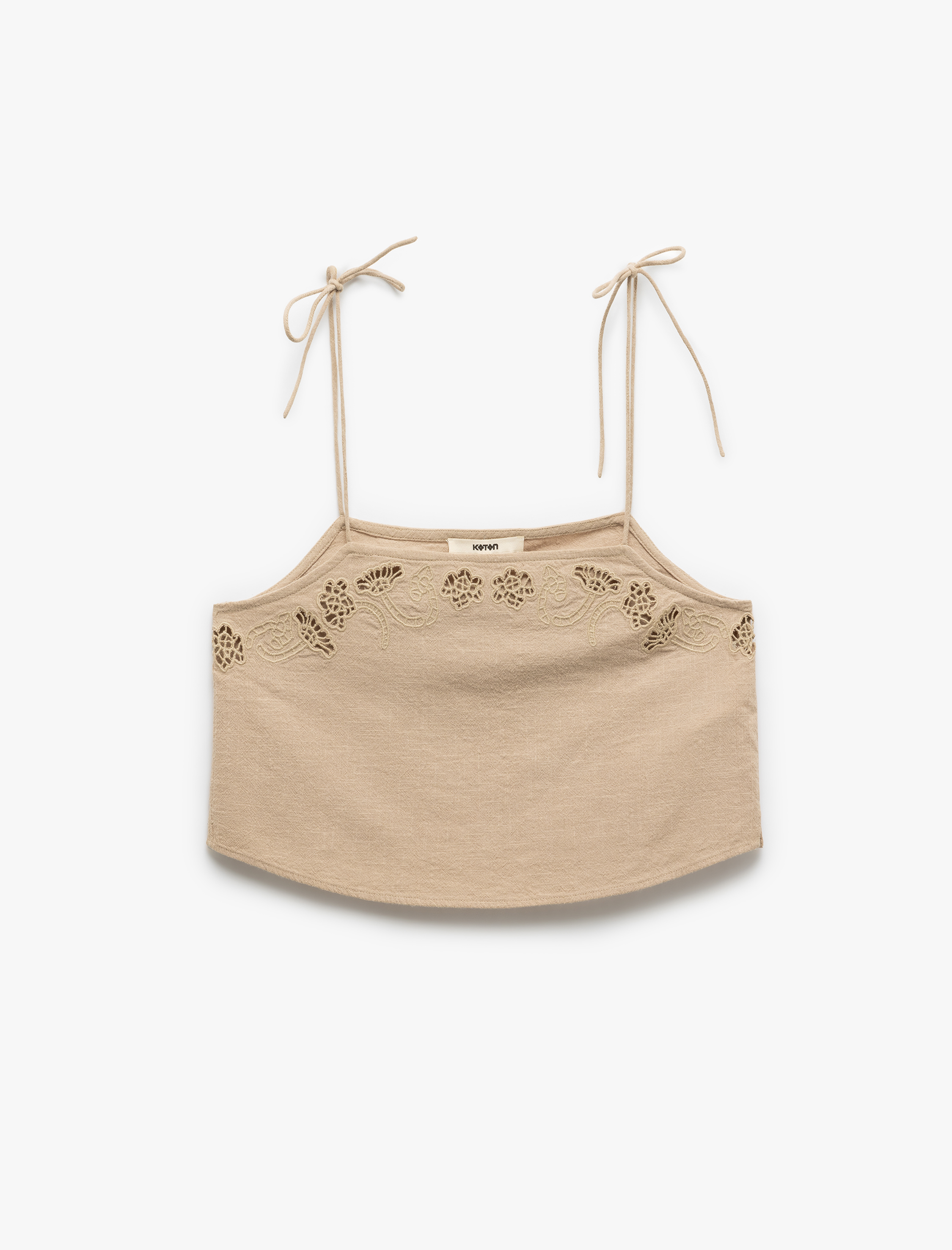   Pamuklu Fistolu Brodeli İnce Askılı Crop Büstiyer