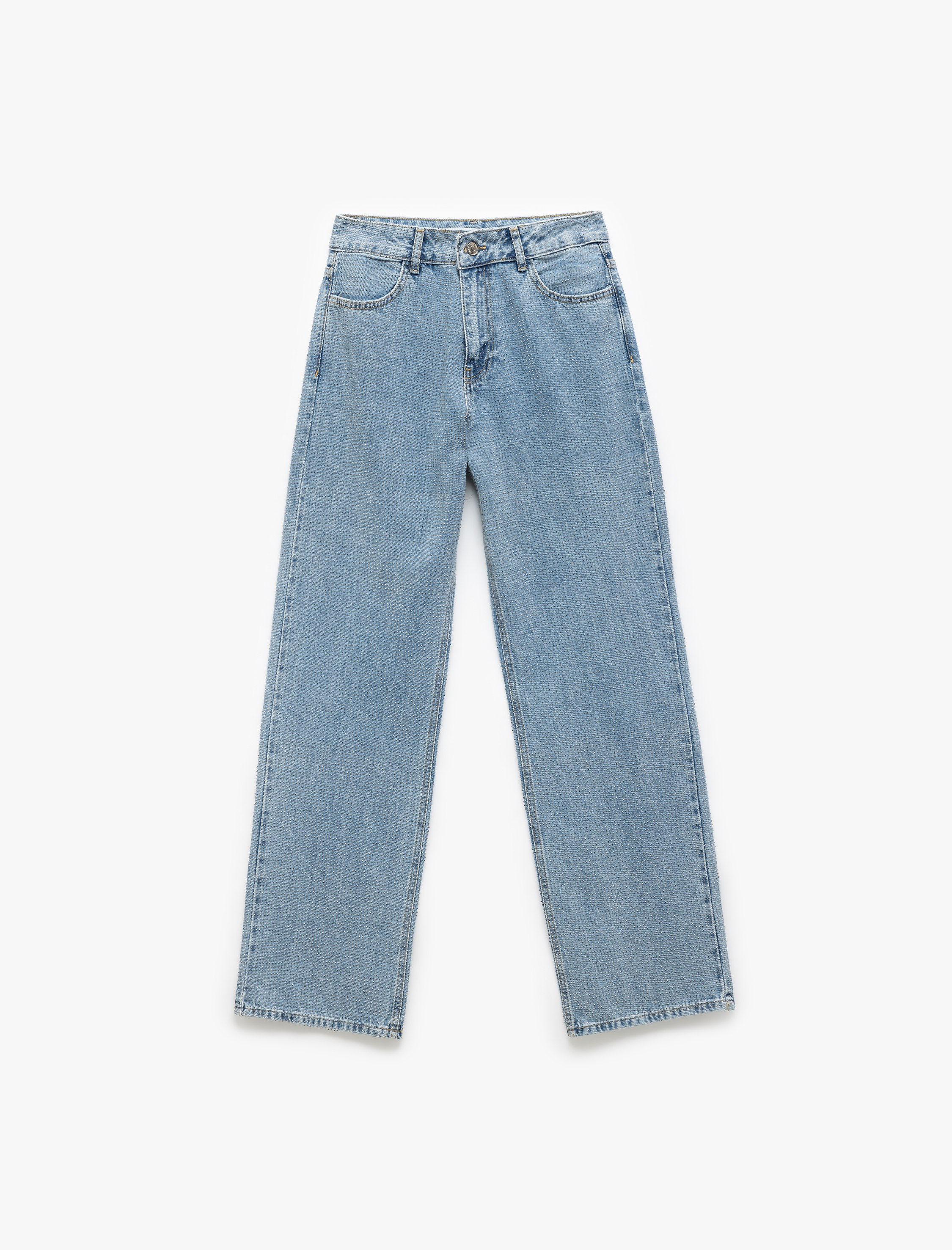   Pamuklu Normal Bel Taş Detaylı Straight Fit Jean