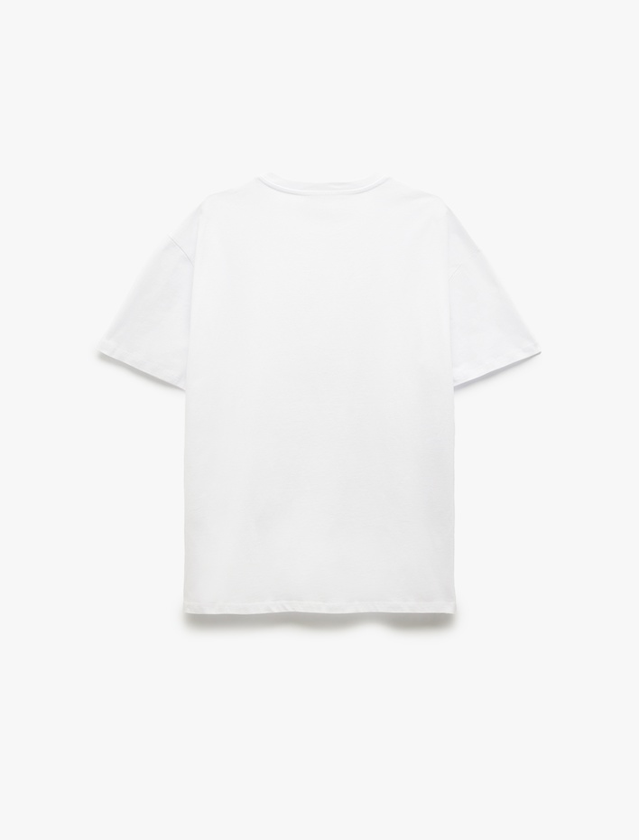  Pamuklu Köpek Baskılı Kısa Kollu Bisiklet Yaka Kadın Tişört