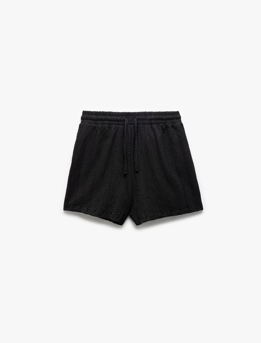  Beli Lastikli Bağcıklı Dokulu Mini Şort
