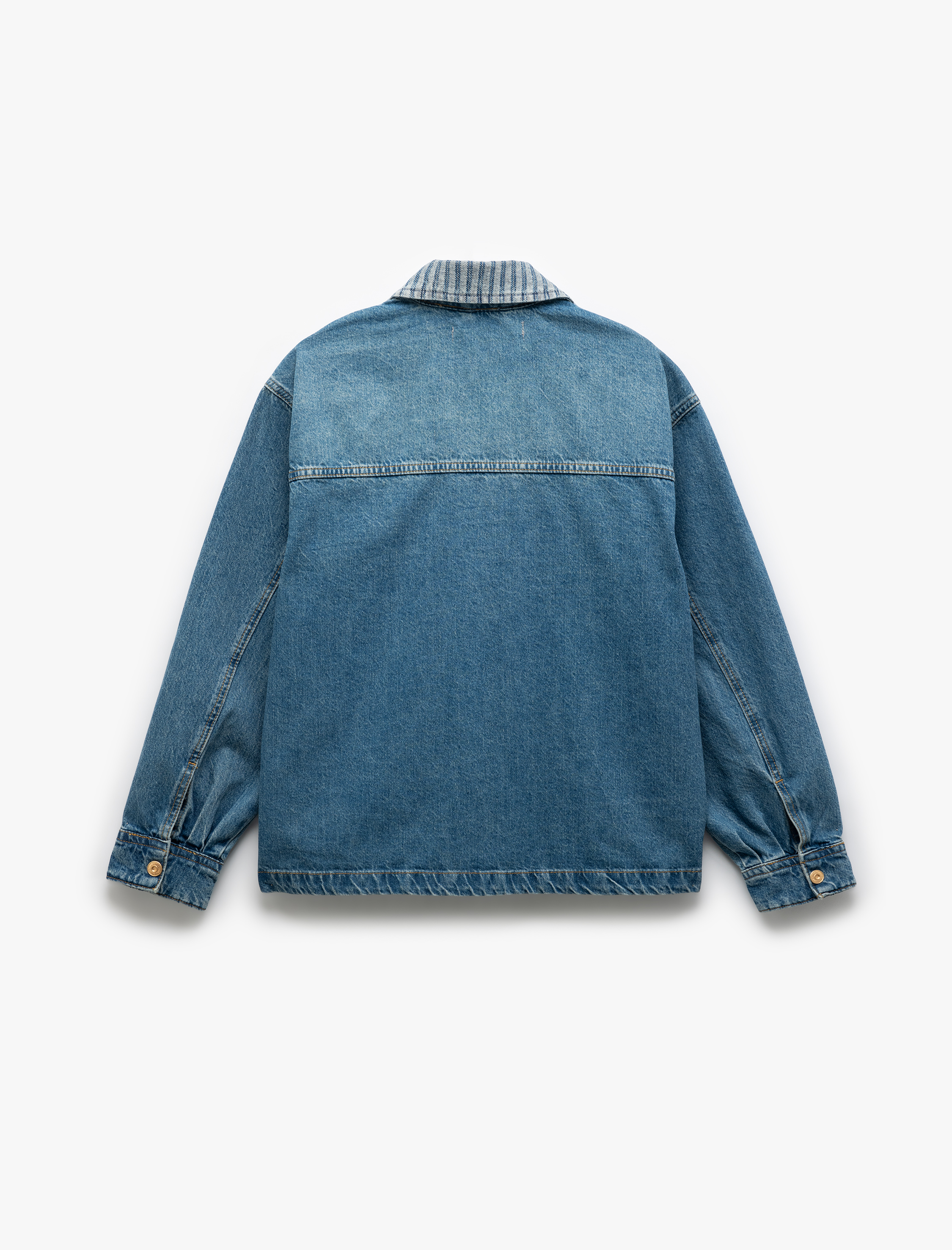   Klasik Yaka Pamuklu Fermuarlı Cep Detaylı Oversize Denim Ceket