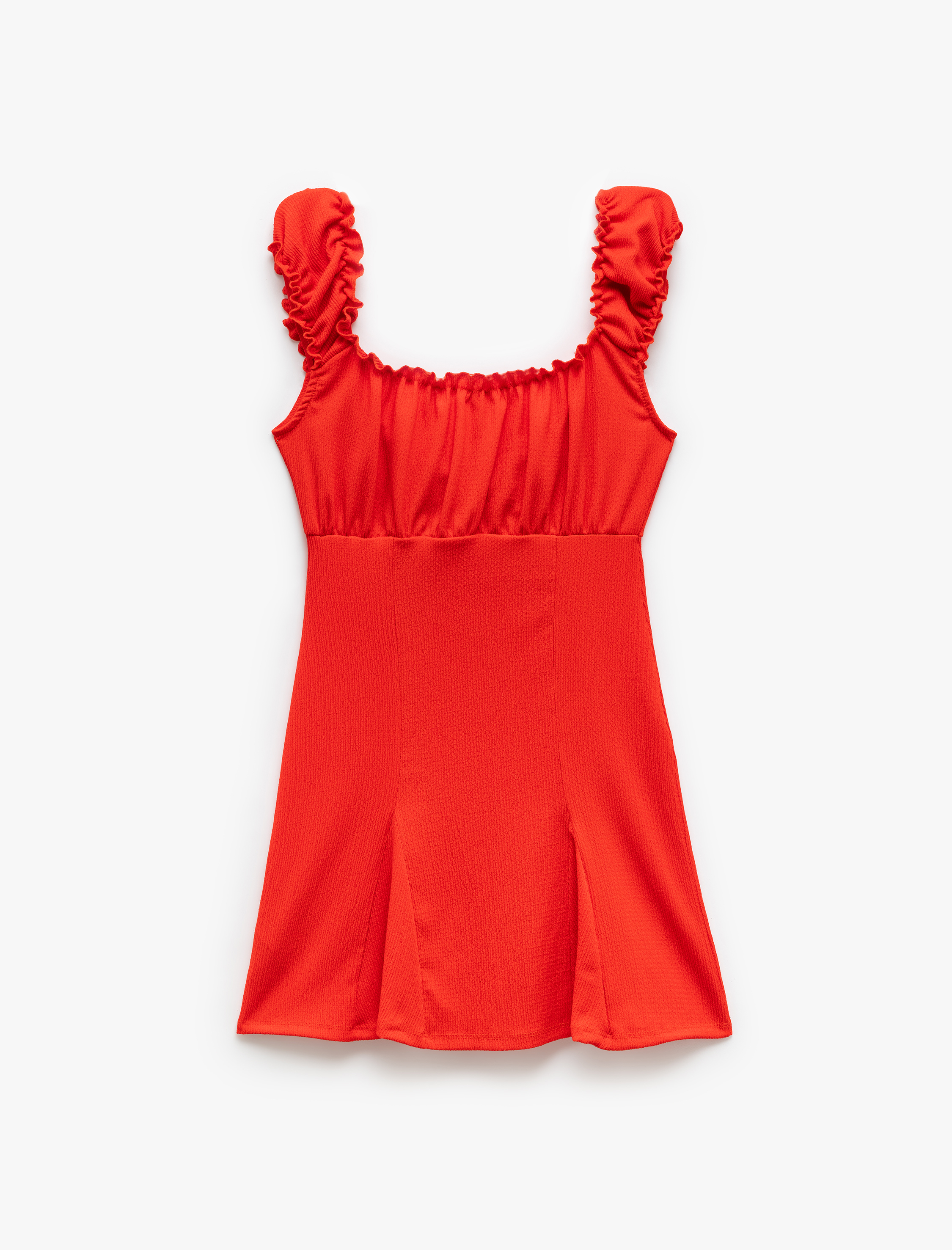   Kolsuz Fırfır Detaylı Mini Büzgülü U Yaka Elbise Bürümcük