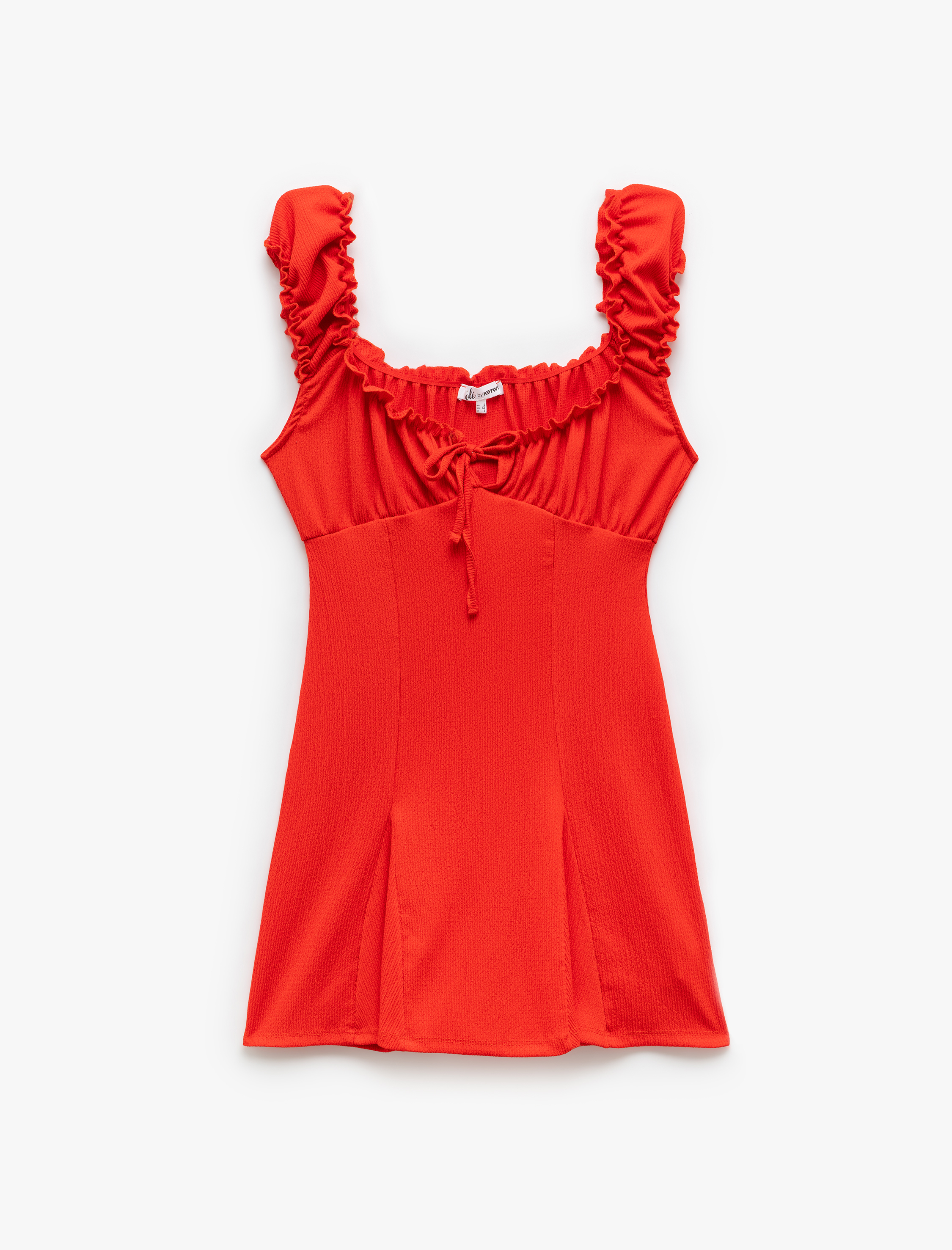   Kolsuz Fırfır Detaylı Mini Büzgülü U Yaka Elbise Bürümcük