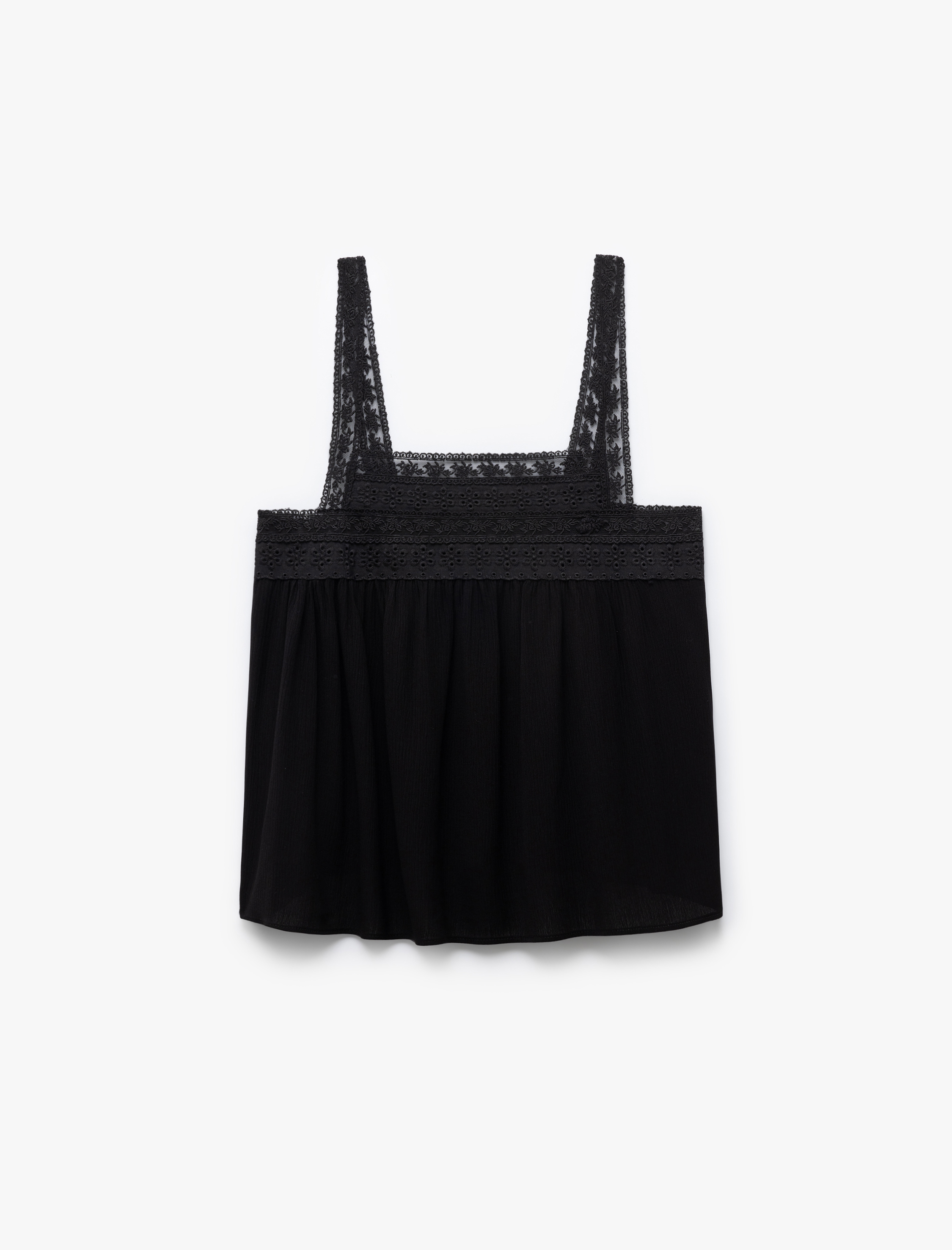   Kare Yaka Kolsuz Viskon Kumaş Dantelli Askılı Bluz