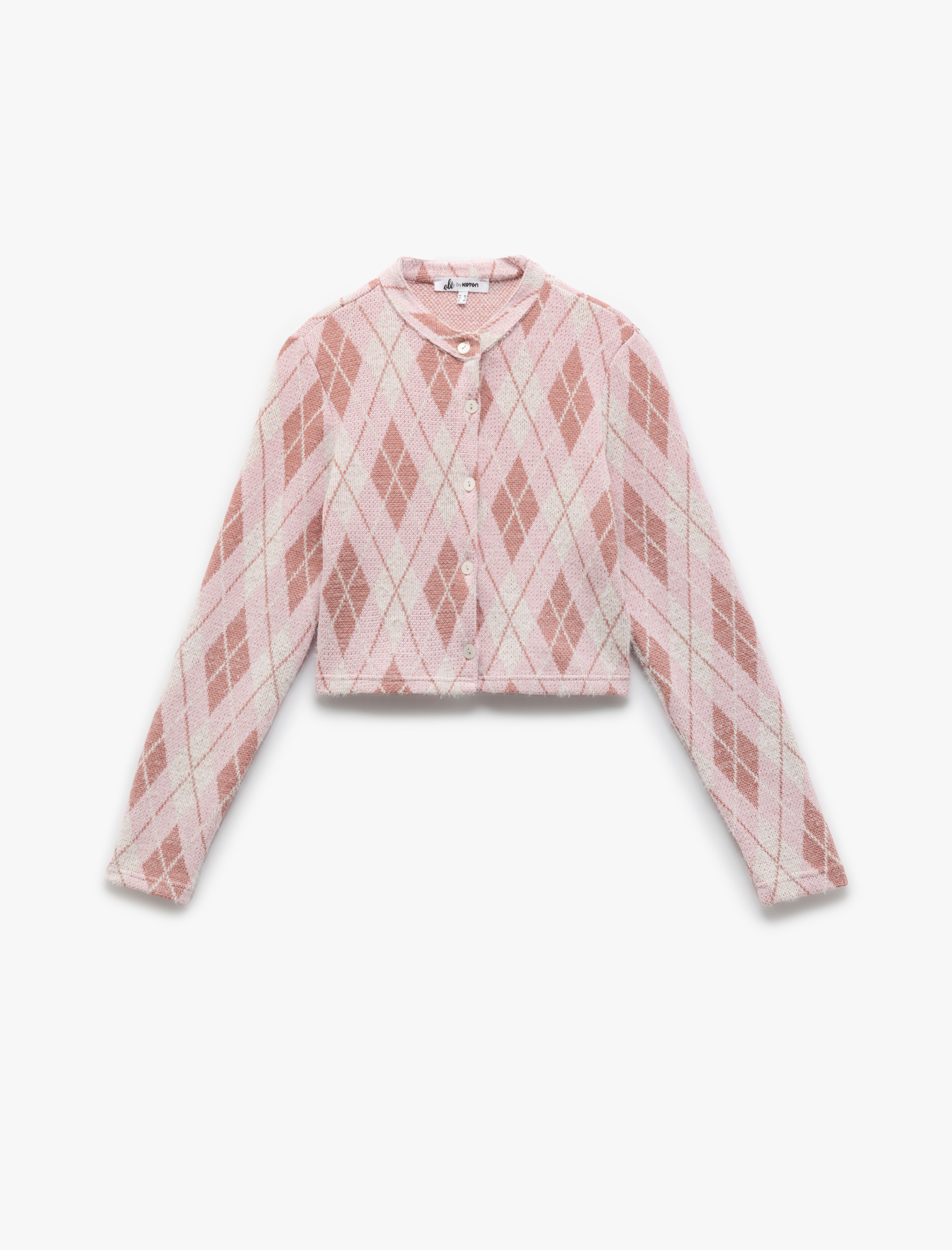   Baklava Desenli Yuvarlak Yaka Düğmeli Bisiklet Yaka Hırka